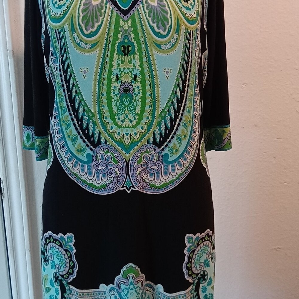 Sandra Darren Teal & Emerald Paisley Panel Print Dress